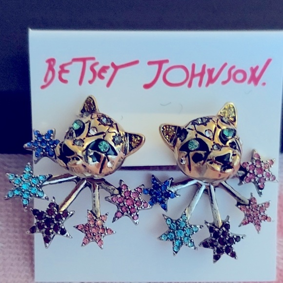 New Betsey Johnson multicolored HEAVENLY CREATURES front/back earrings - Picture 3 of 12